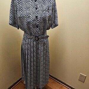 Pleated Swing Dress/Color Blue & White Print/NWOT